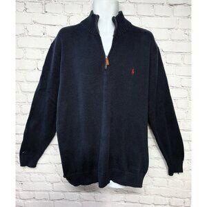Polo by Ralph Lauren Men's Pullover 1/4 Zip Sweater Navy Blue Cotton Sz 2X